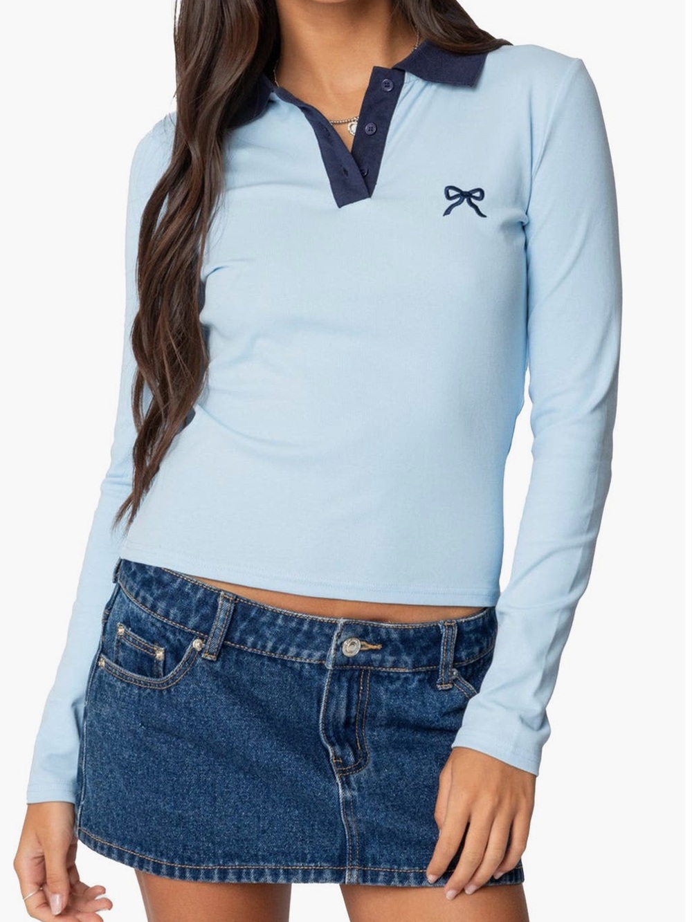 Edikted Light Blue Long Sleeve Polo Size X-Small New #Lux-W